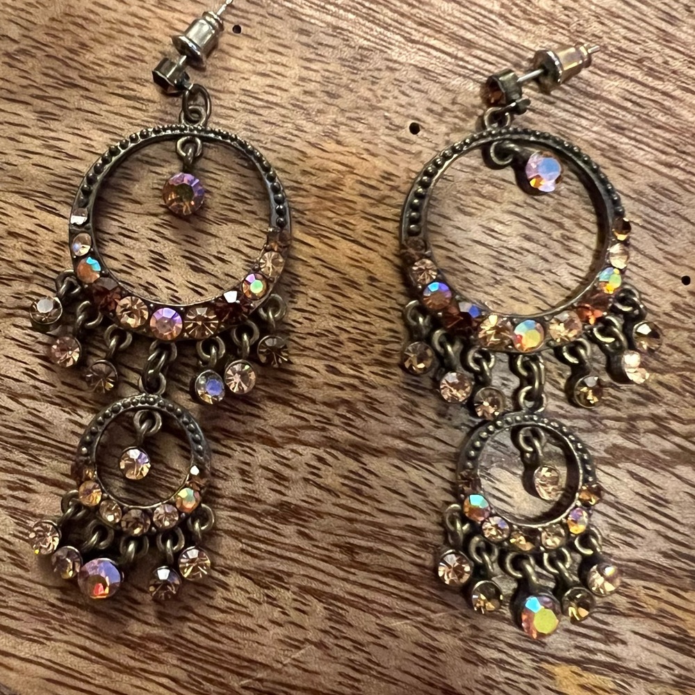 Bronze Boho Crystal Rhinestone Chandelier Drop Earrings - Picture 11 of 15
